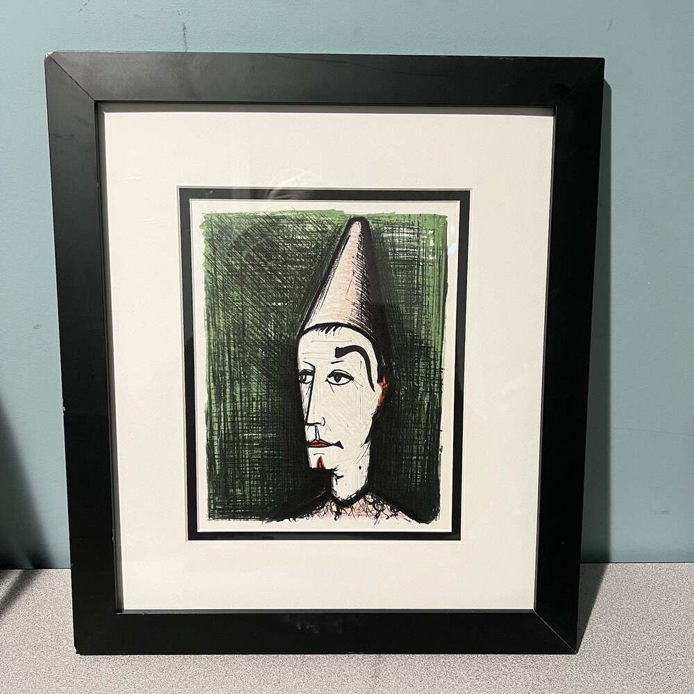 1967 Framed Bernard Buffet Lithograph "Le Clown Fond Vert"